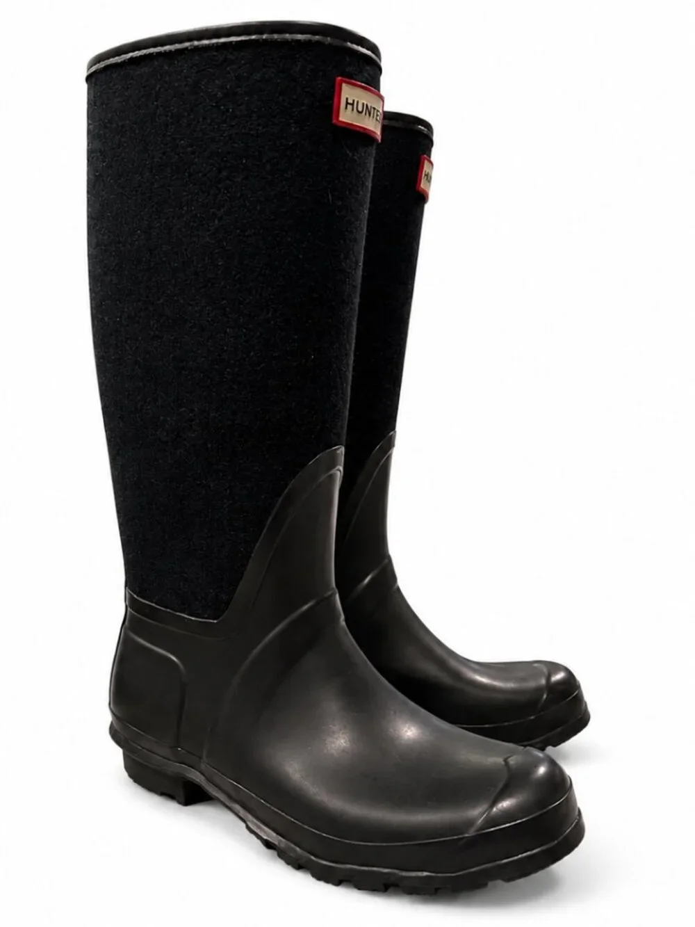 Hunter Arlen Tall Waterproof Boots Women’s 8 Black Rubber Wool Blend Winter